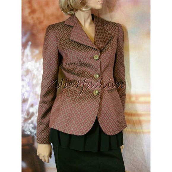$3675 New GIORGIO ARMANI Burgundy Diamond Jacquard Fitted Jacket 8 - Picture 3 of 6